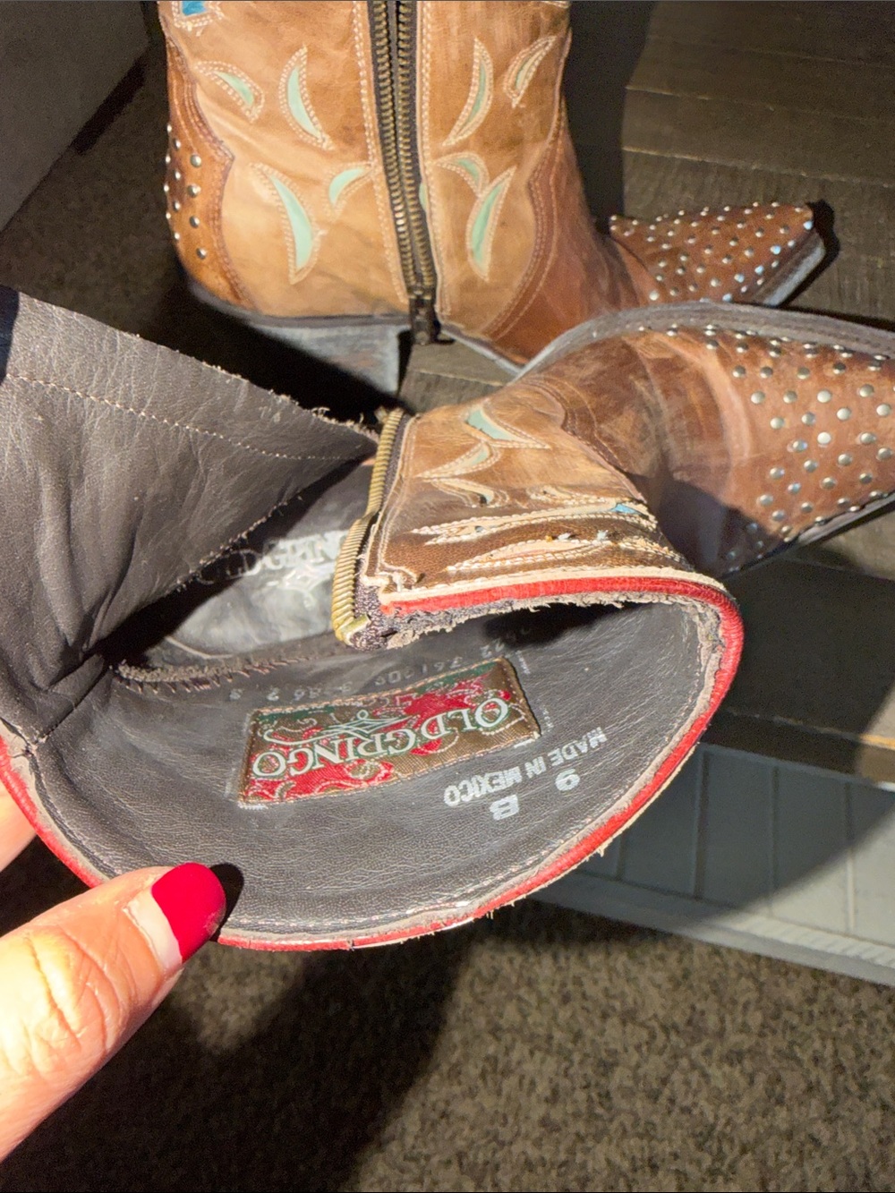 Old Gringo Brown Leather Western Ankle Boots with Colorful Inlay - Picture 11 of 13